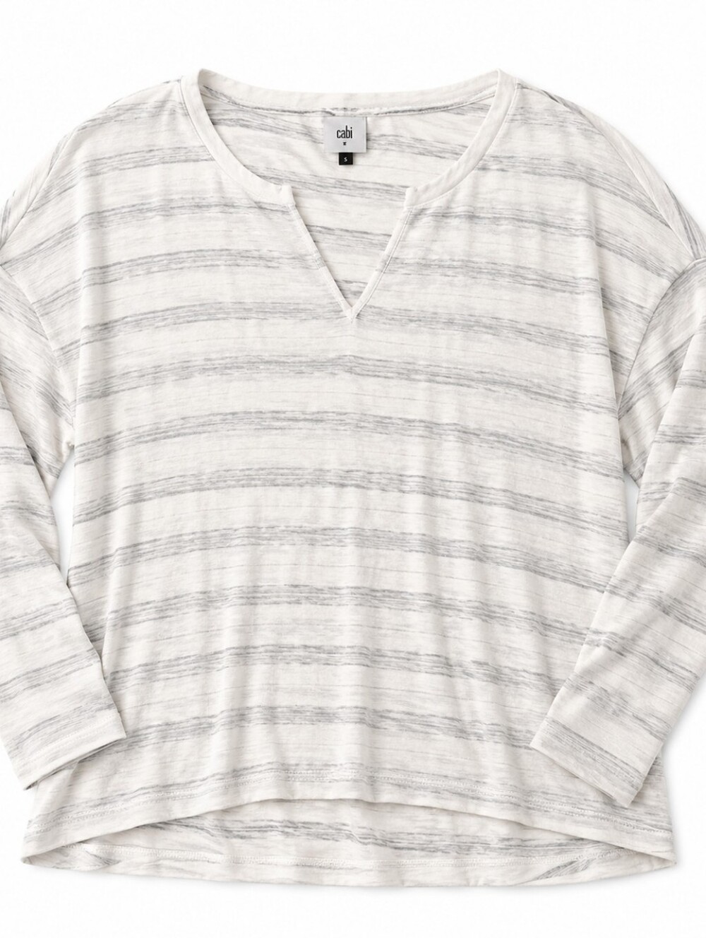 Cabi White Gray Striped Dolman Sleeve Knit Top Size S